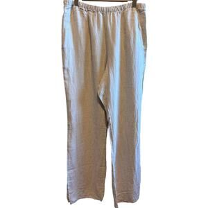 Lands' End Wide Leg 100% Linen Pants Flax Tan Color Elastic Waist Plus Size 16W